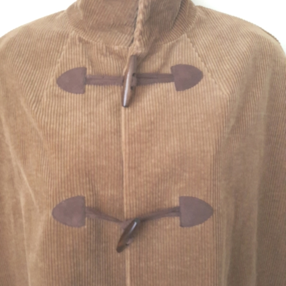 Corduroy Cape Poncho Cinnamon Brown Cotton One Size Western Country Rustic - Picture 3 of 14